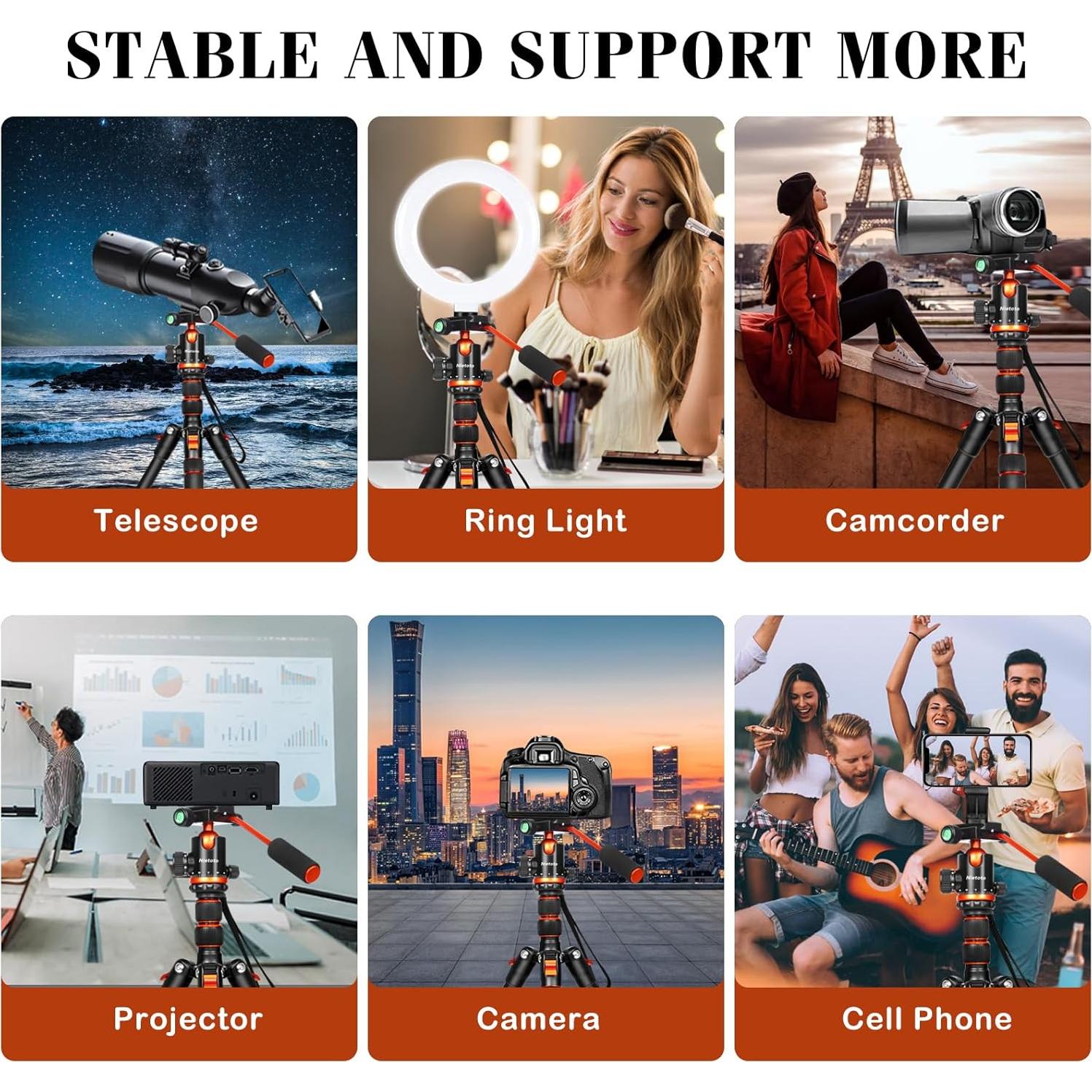 Trípode 172 cm Nietoto Naranja con Cabezal de Bola CNC