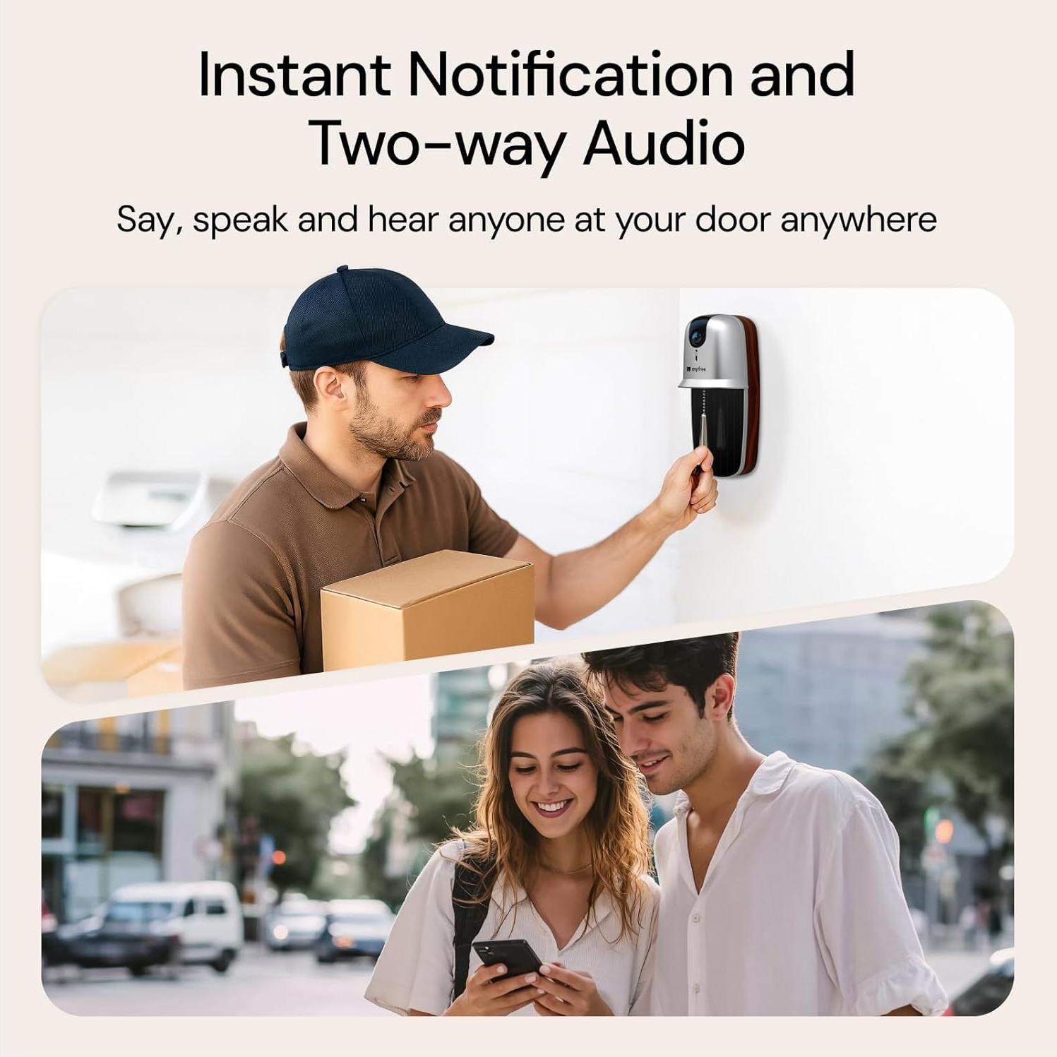 Cámara de Timbre Inalámbrica Anyfree 2025 Solar HD 1000m