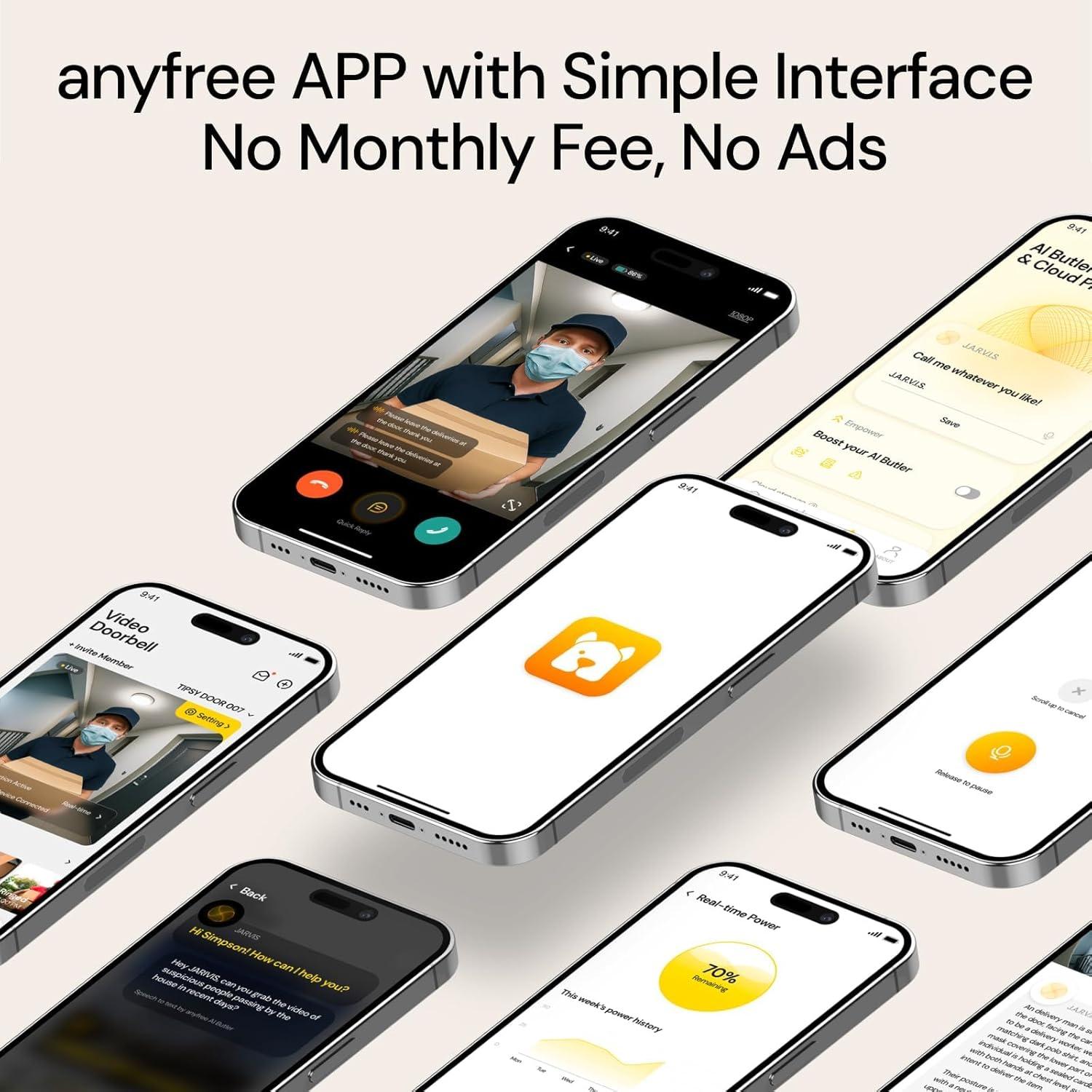 Cámara de Timbre Inalámbrica Anyfree 2025 Solar HD 1000m