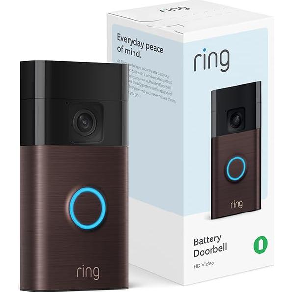 Like-New Ring Battery Doorbell | Home or business security with Head-to-Toe Video, Live View with Two-Way Talk, and Motion Detection & Alerts (newest model), Venetian Bronze