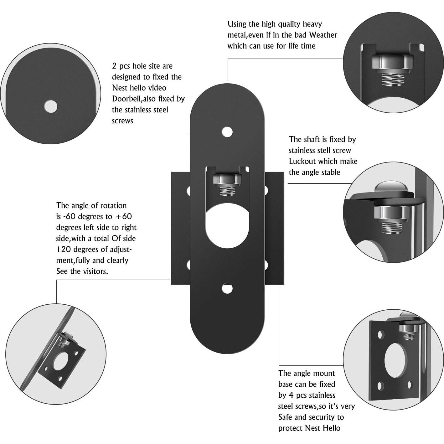 Soporte Ajustable POPMAS para Timbre Nest Hello - 120 Grados