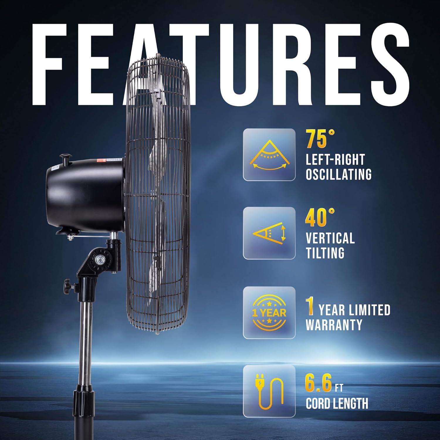 Ventilador de pedestal Tornado 20" - 5000 CFM, 3 velocidades, 1/6 HP