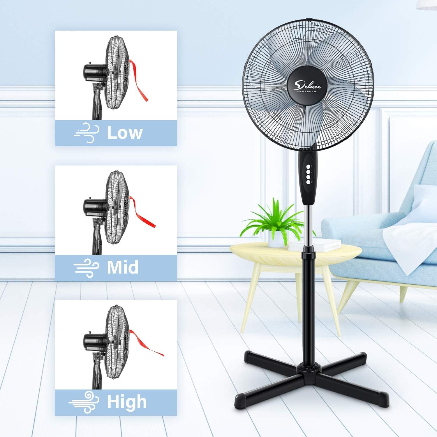 Ventilador de pedestal oscilante Simple Deluxe 16" 3 velocidades negro