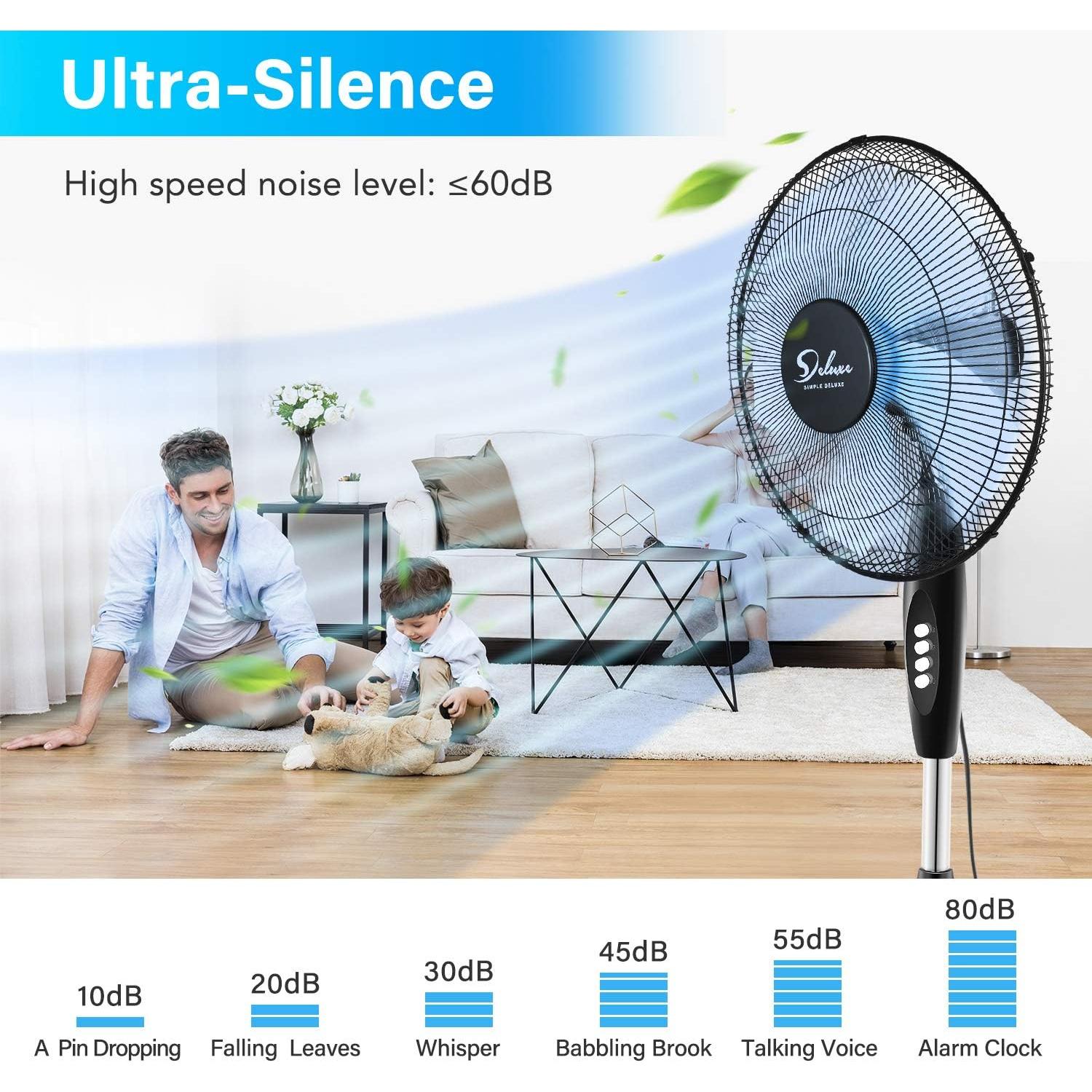 Ventilador de pedestal oscilante Simple Deluxe 16" 3 velocidades negro