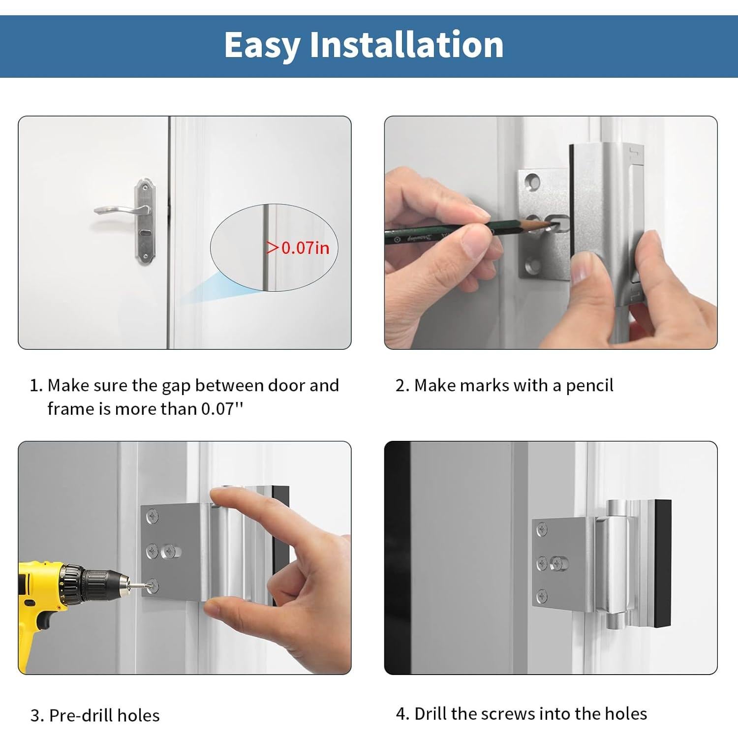 Cerradura de Refuerzo de Seguridad Auzev Plateada 1Pack