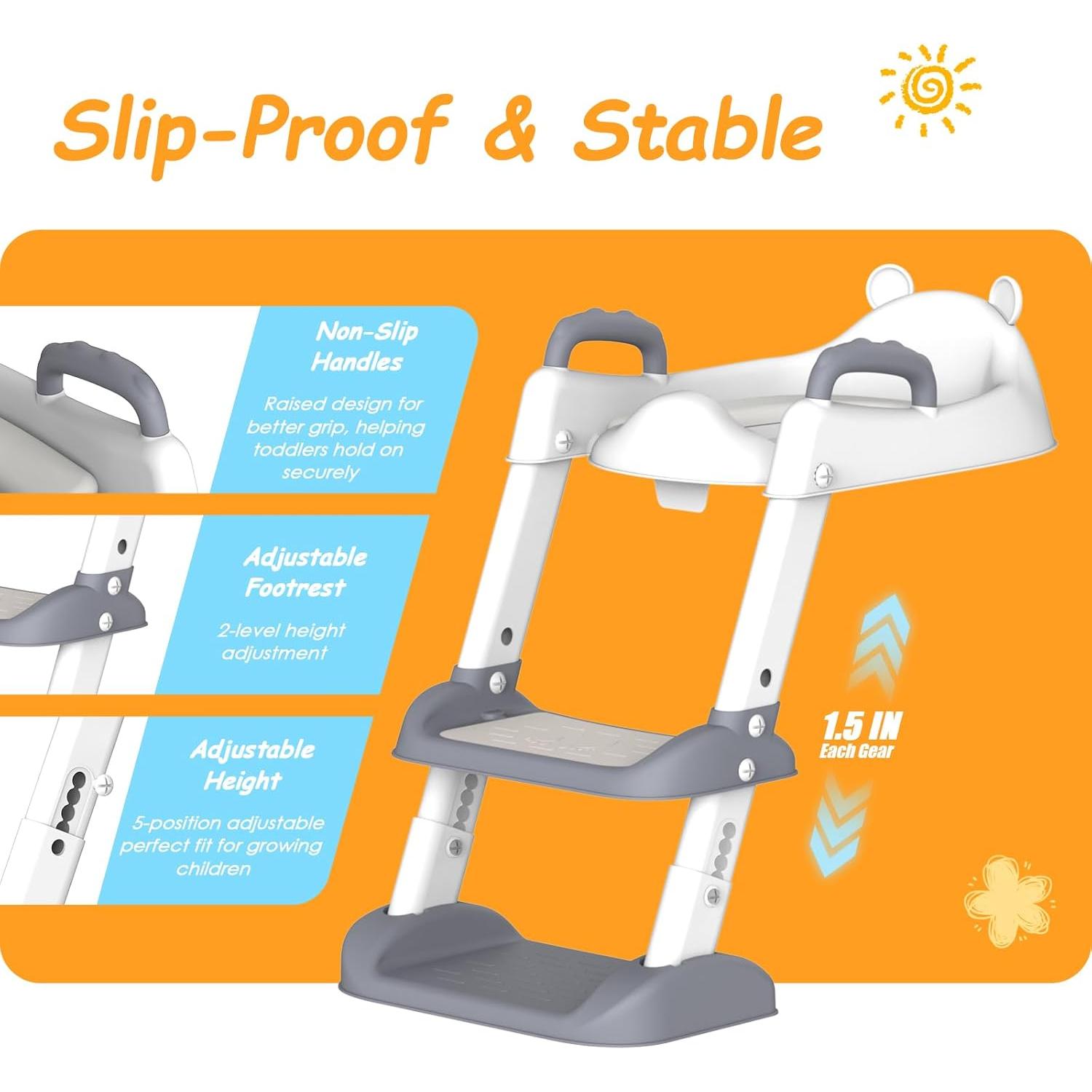 Asiento de Entrenamiento para Baño HBTower Gris Ajustable