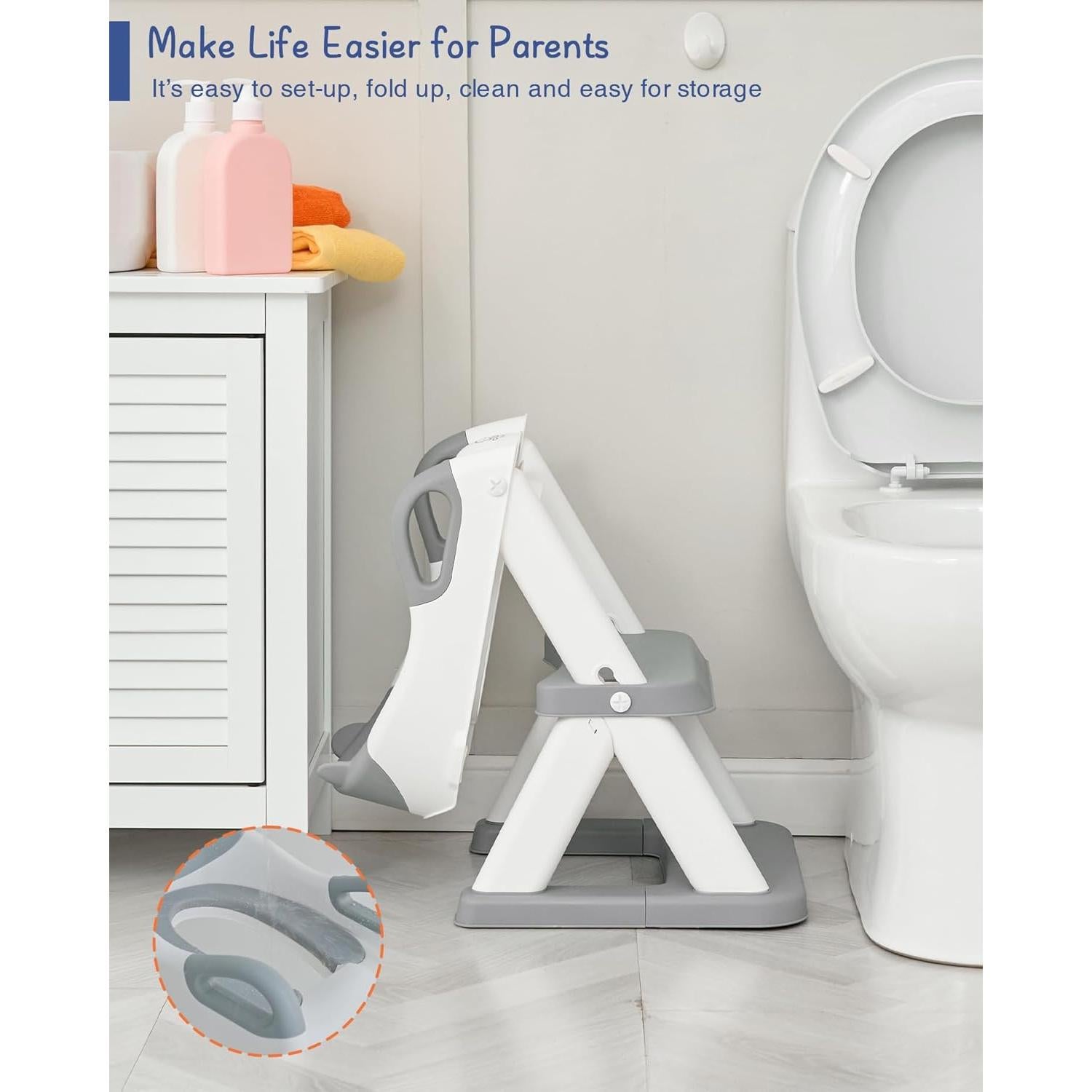 Asiento de Entrenamiento para Baño Forbena Gris con Escalera