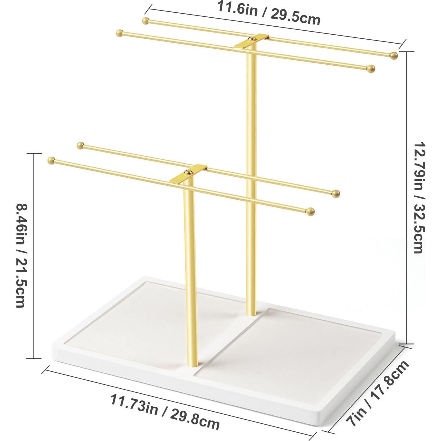Organizador de Gafas de 16 Pares con Base de Madera - Oro/Blanco