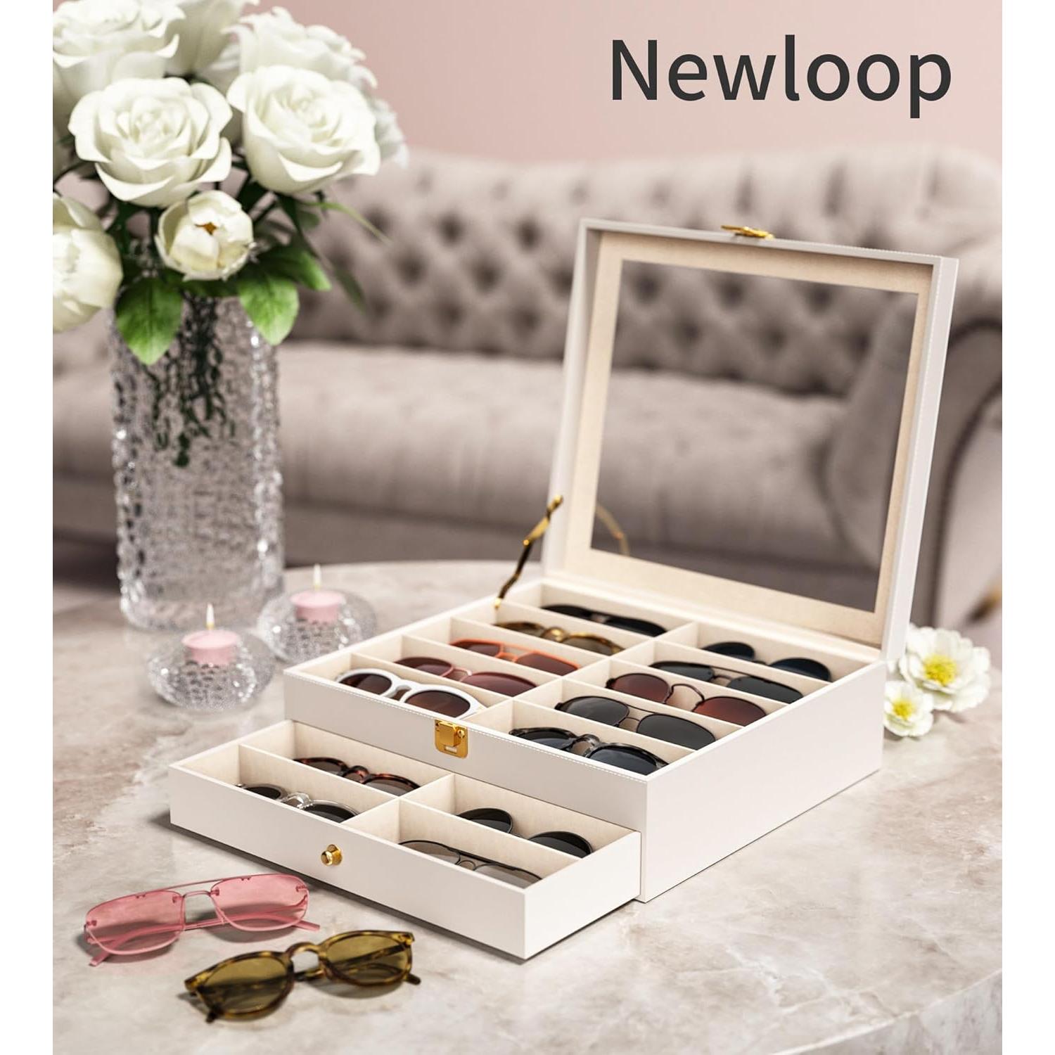 Organizador de Gafas de Sol 20 Compartimentos Blanco - Caja Almacenamiento Transparente