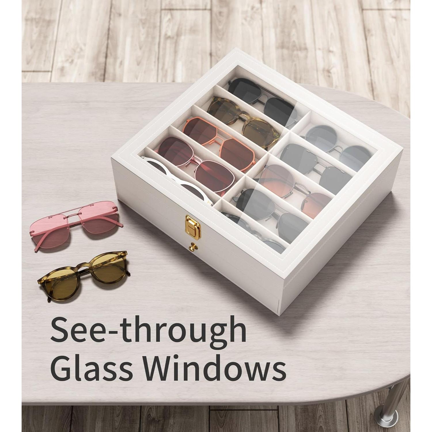 Organizador de Gafas de Sol 20 Compartimentos Blanco - Caja Almacenamiento Transparente