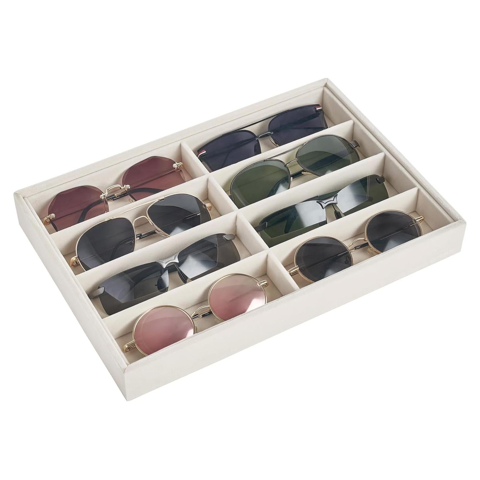 Organizador de Gafas Mkono Terciopelo Beige 8 Compartimentos