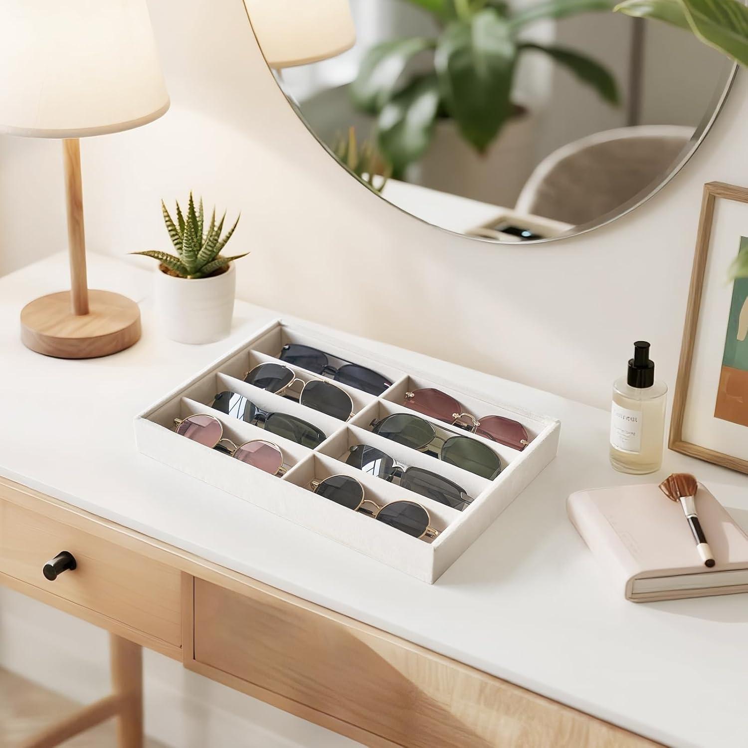 Organizador de Gafas Mkono Terciopelo Beige 8 Compartimentos