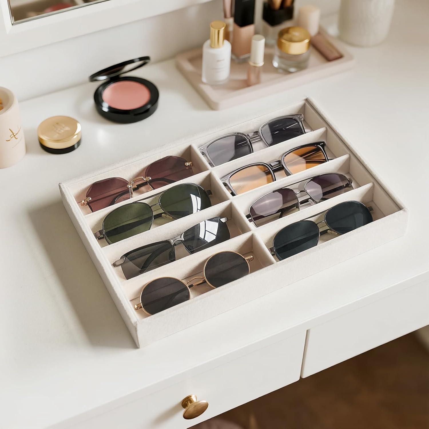 Organizador de Gafas Mkono Terciopelo Beige 8 Compartimentos