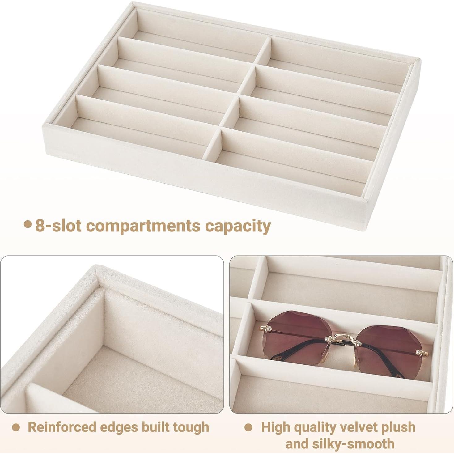 Organizador de Gafas Mkono Terciopelo Beige 8 Compartimentos