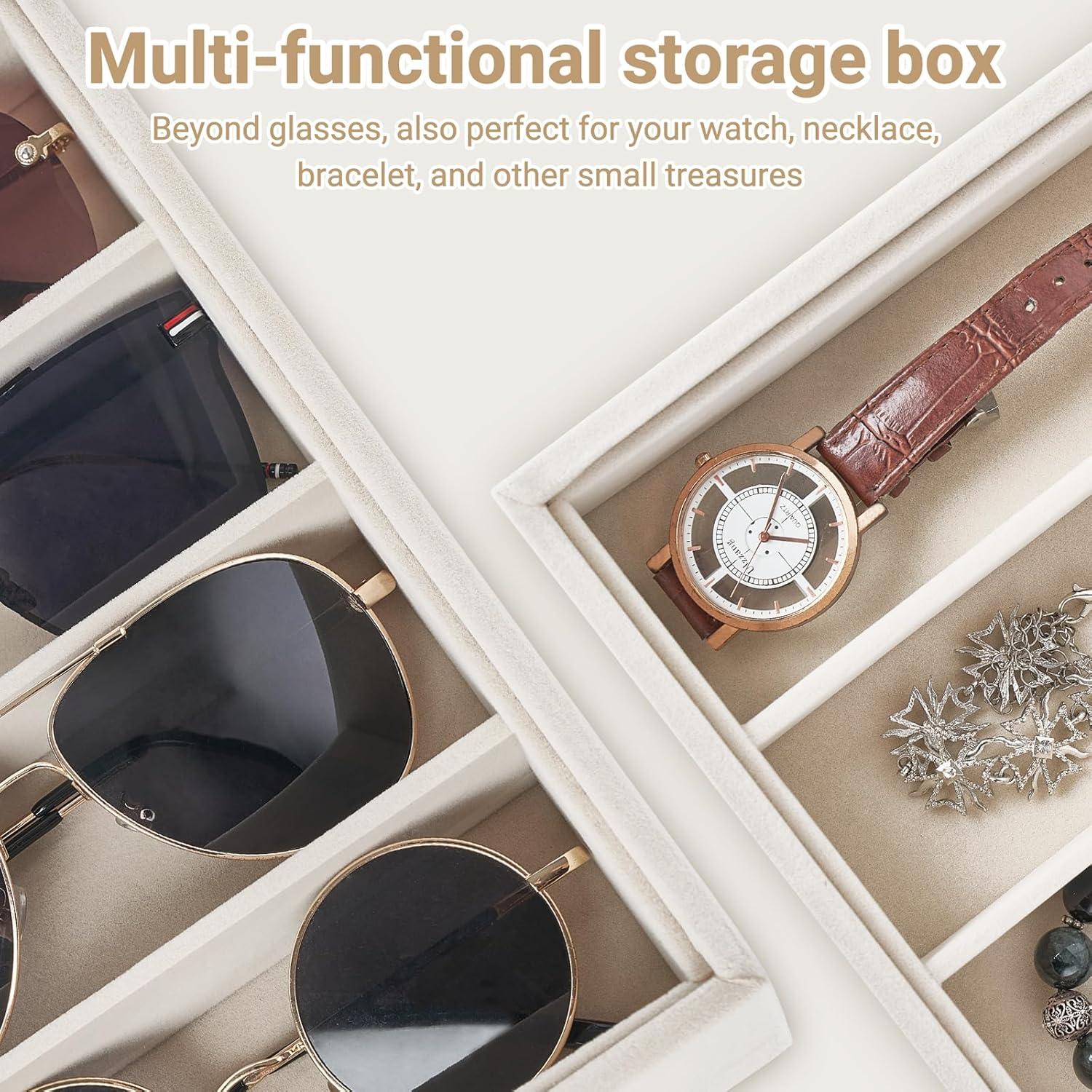 Organizador de Gafas Mkono Terciopelo Beige 8 Compartimentos