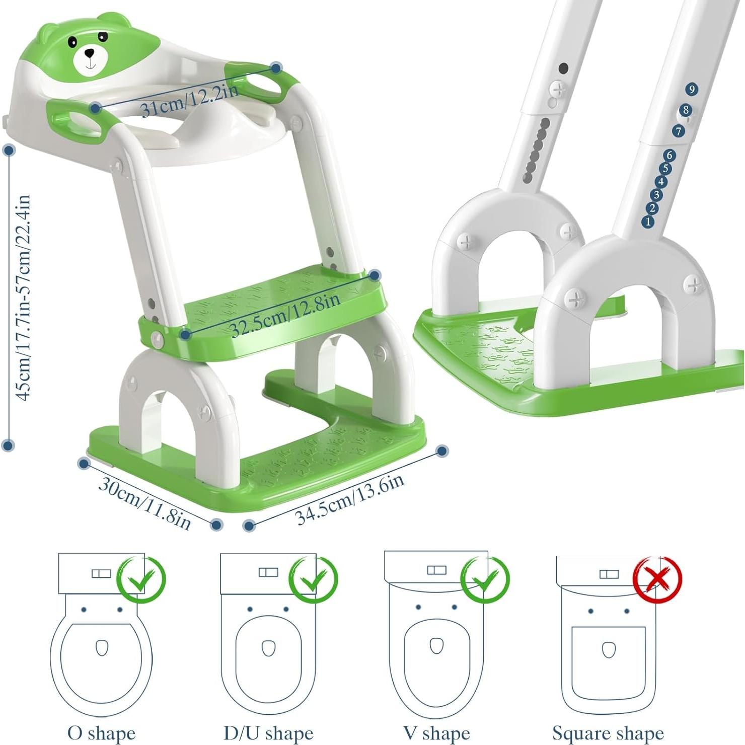 Asiento de Entrenamiento para Baño CUXFLS Verde 2 en 1 Ajustable