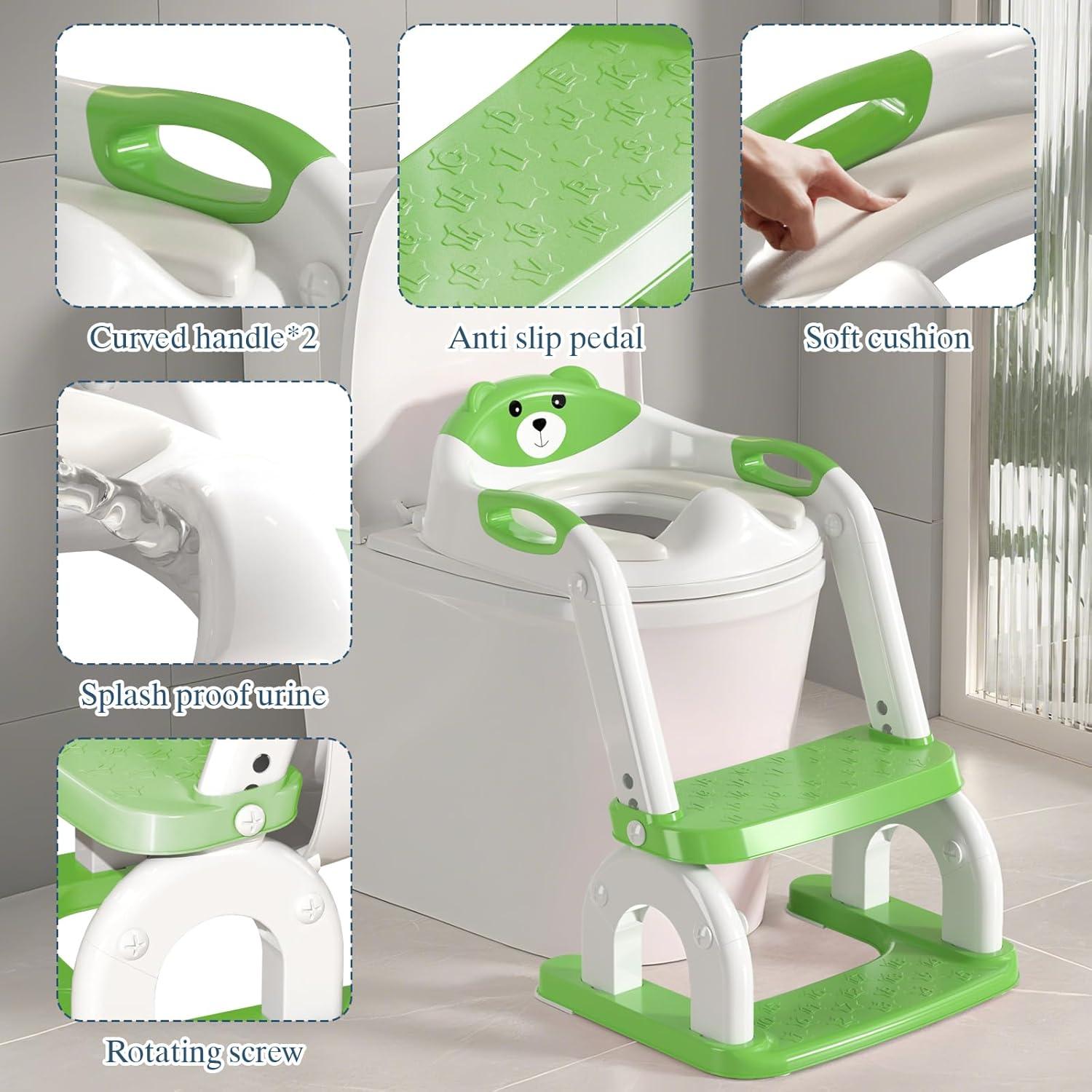 Asiento de Entrenamiento para Baño CUXFLS Verde 2 en 1 Ajustable
