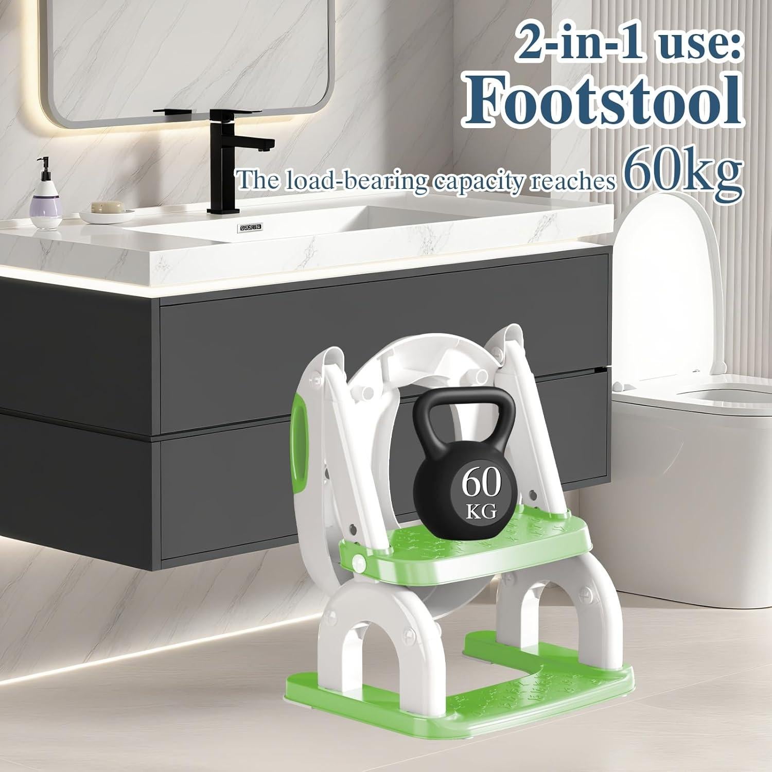 Asiento de Entrenamiento para Baño CUXFLS Verde 2 en 1 Ajustable