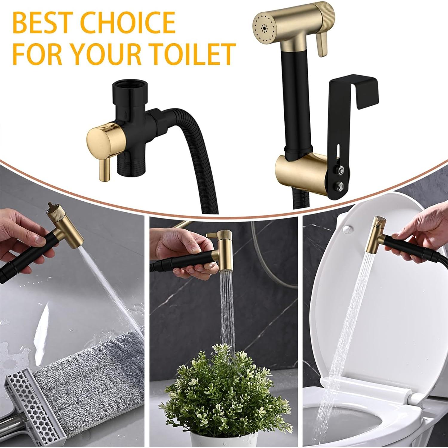 Rociador de Bidet de Mano WRKMH Negro y Oro Cepillado 119 cm