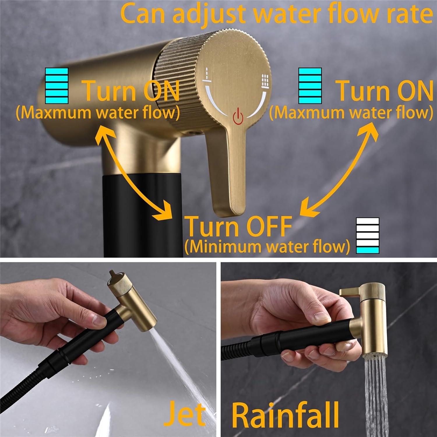 Rociador de Bidet de Mano WRKMH Negro y Oro Cepillado 119 cm