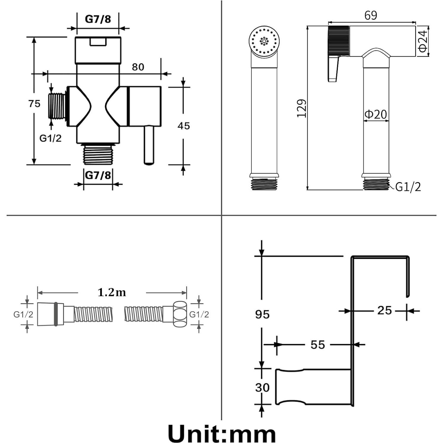 Rociador de Bidet de Mano WRKMH Negro y Oro Cepillado 119 cm