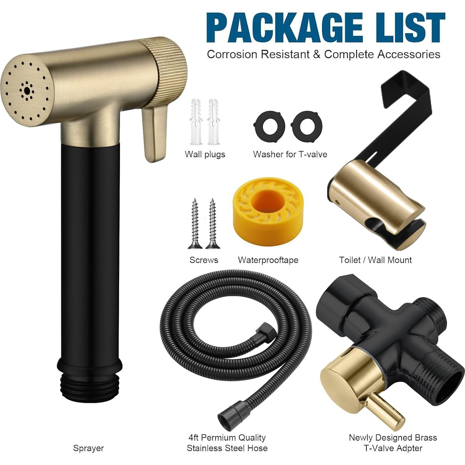 Rociador de Bidet de Mano WRKMH Negro y Oro Cepillado 119 cm