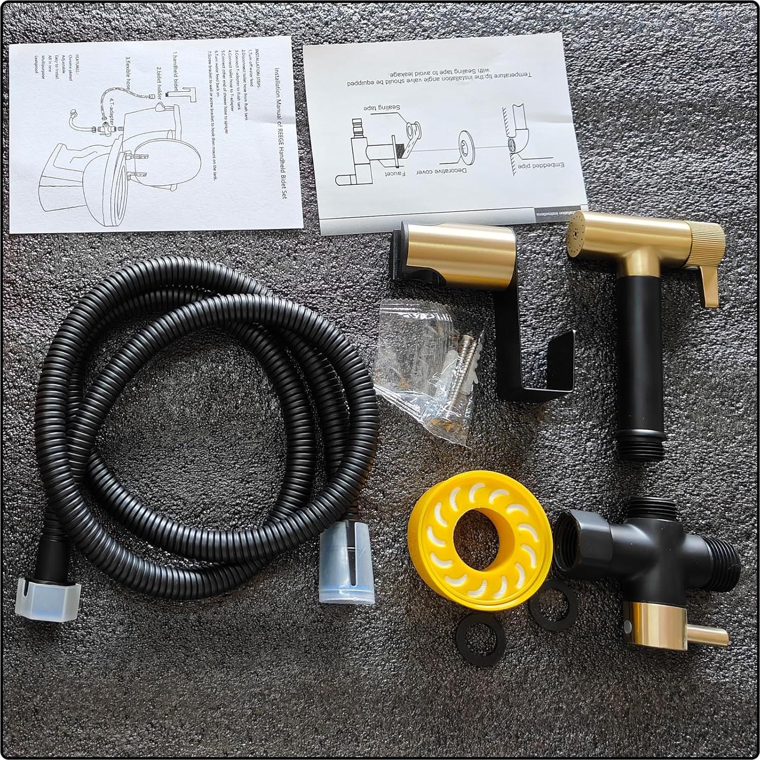 Rociador de Bidet de Mano WRKMH Negro y Oro Cepillado 119 cm