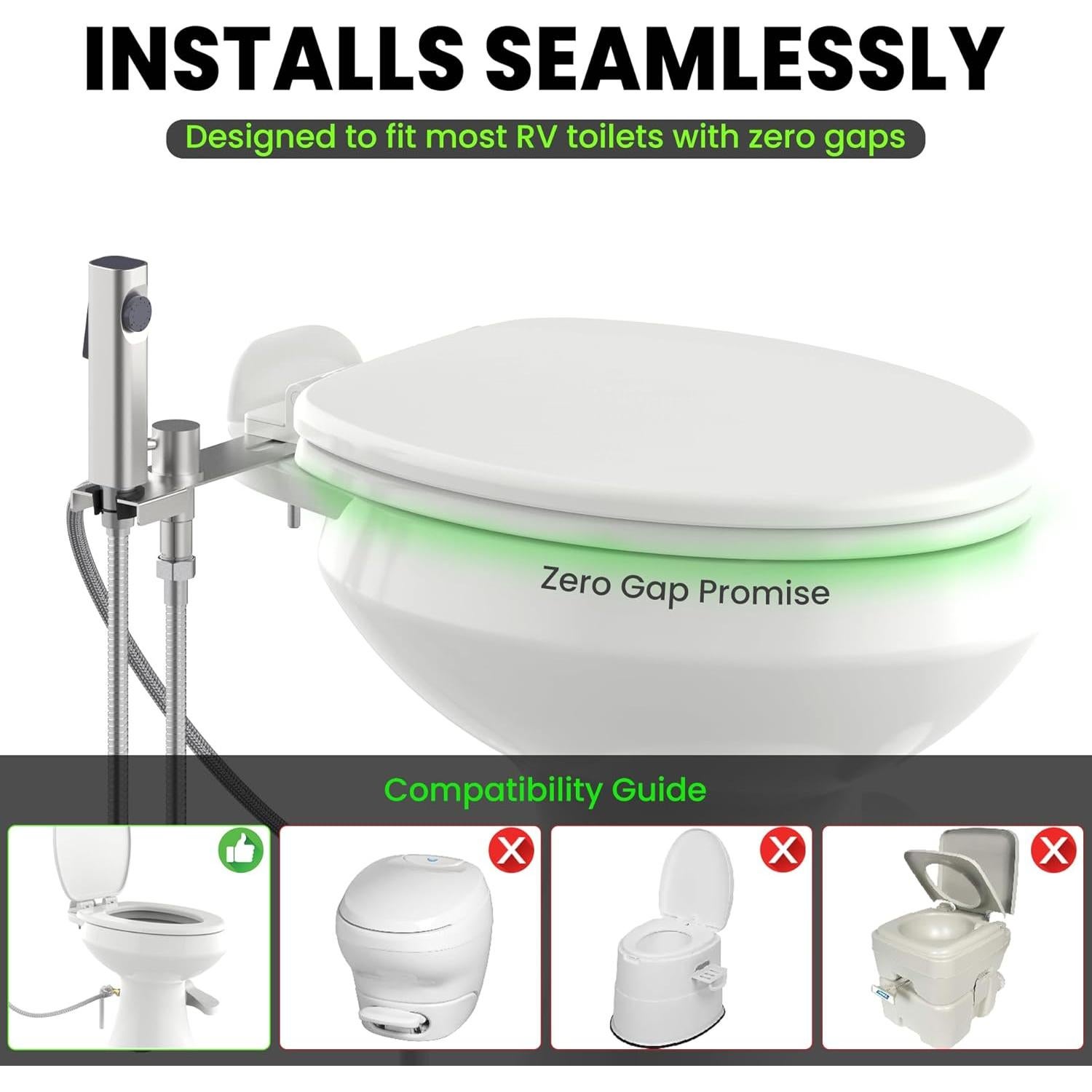 RV Bidet Sprayer with Stainless Steel Holster, Side-Mounted Handheld Bidet with Hose, RV Fitting, Shut-Off Handle, for Motorhomes, Travel Trailers & Campers Toilet (Chrome-SideMount)