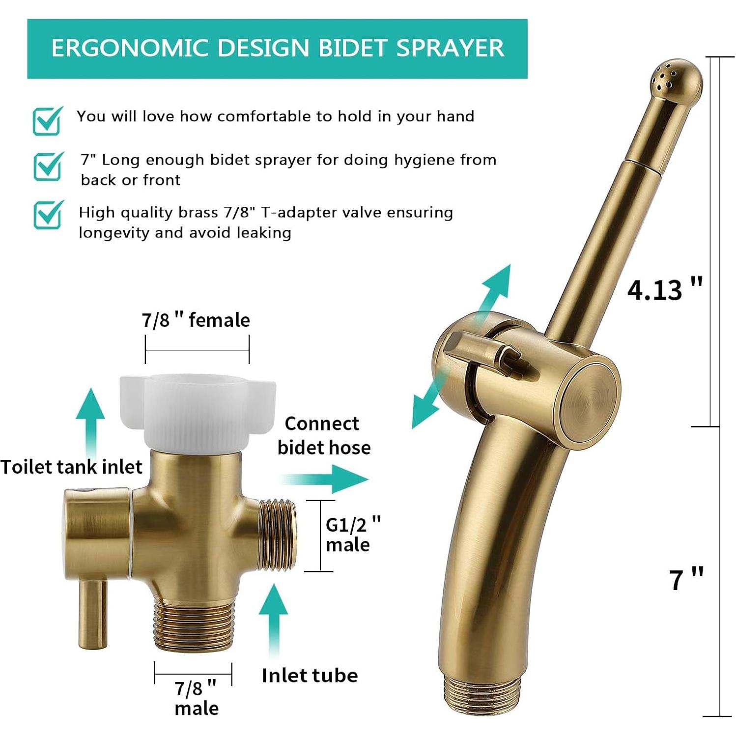 BARROCK Pulverizador de Bidet de Mano Dorado Cepillado Ajustable