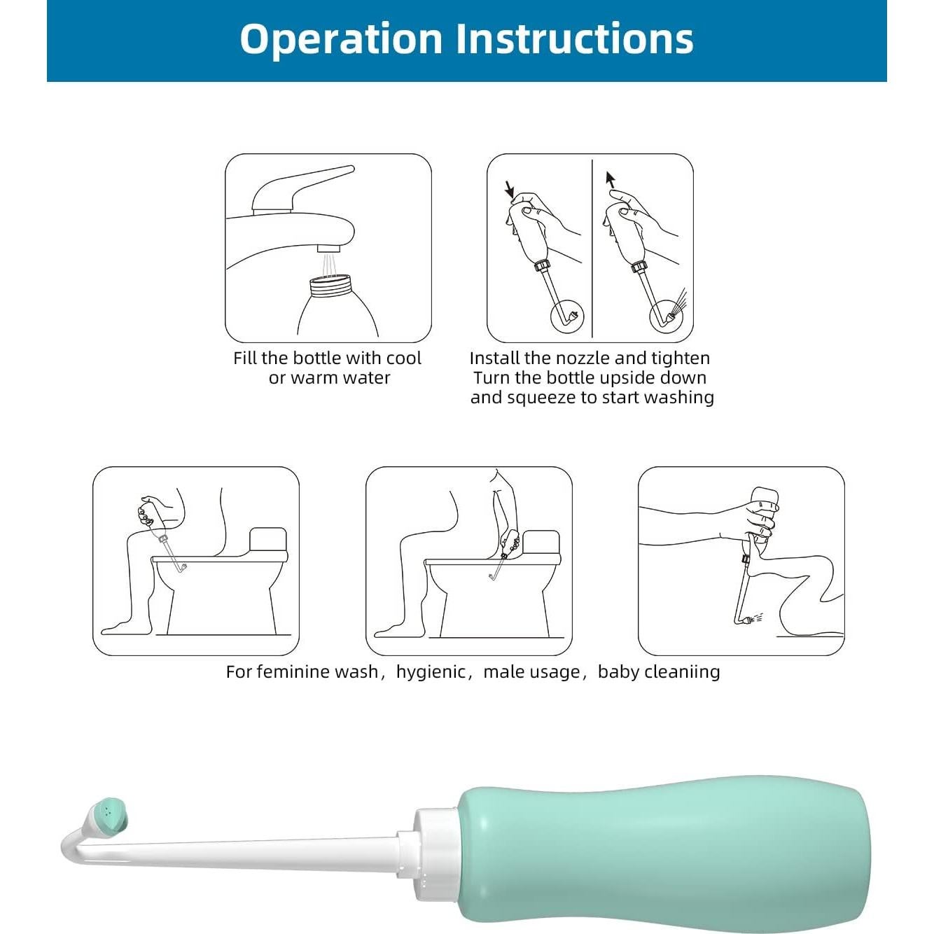 Hibbent Bidet Portátil 2 Pack 650ml Verde con Boquilla