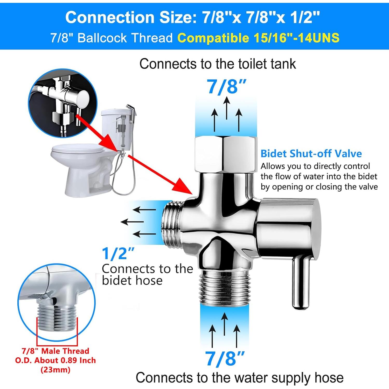 Adaptador T para Bidet SOMDARHK de Latón con Válvula de Cierre