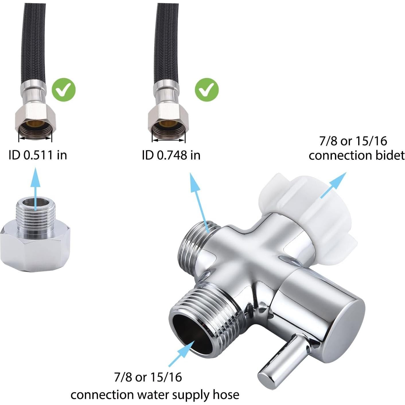 Adaptador T para Bidet Walkinginrain de Latón 3 Vías 22.2mm