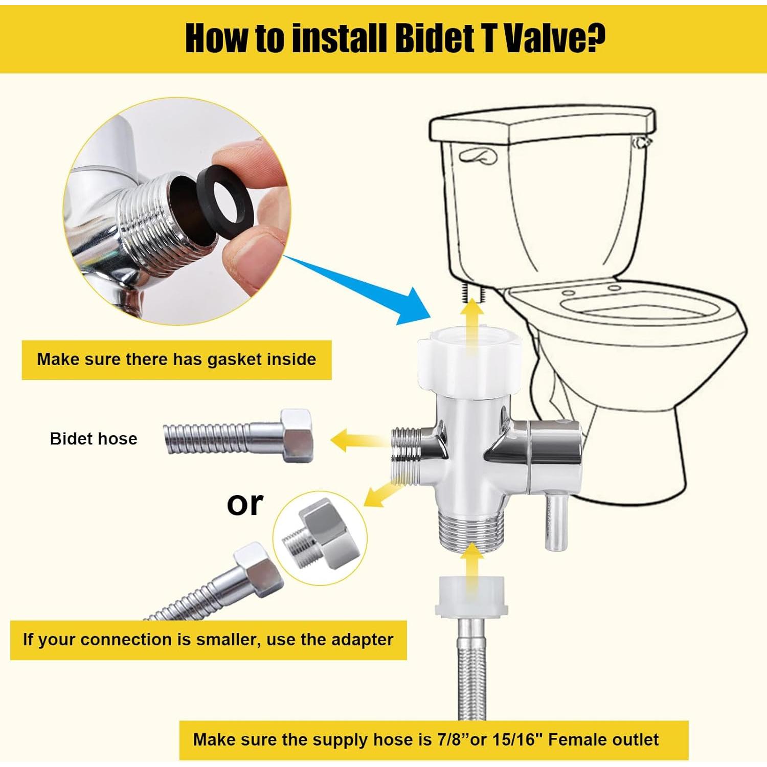 Adaptador T para Bidet Juvaeny 3 Vías 22.2 mm con Válvula