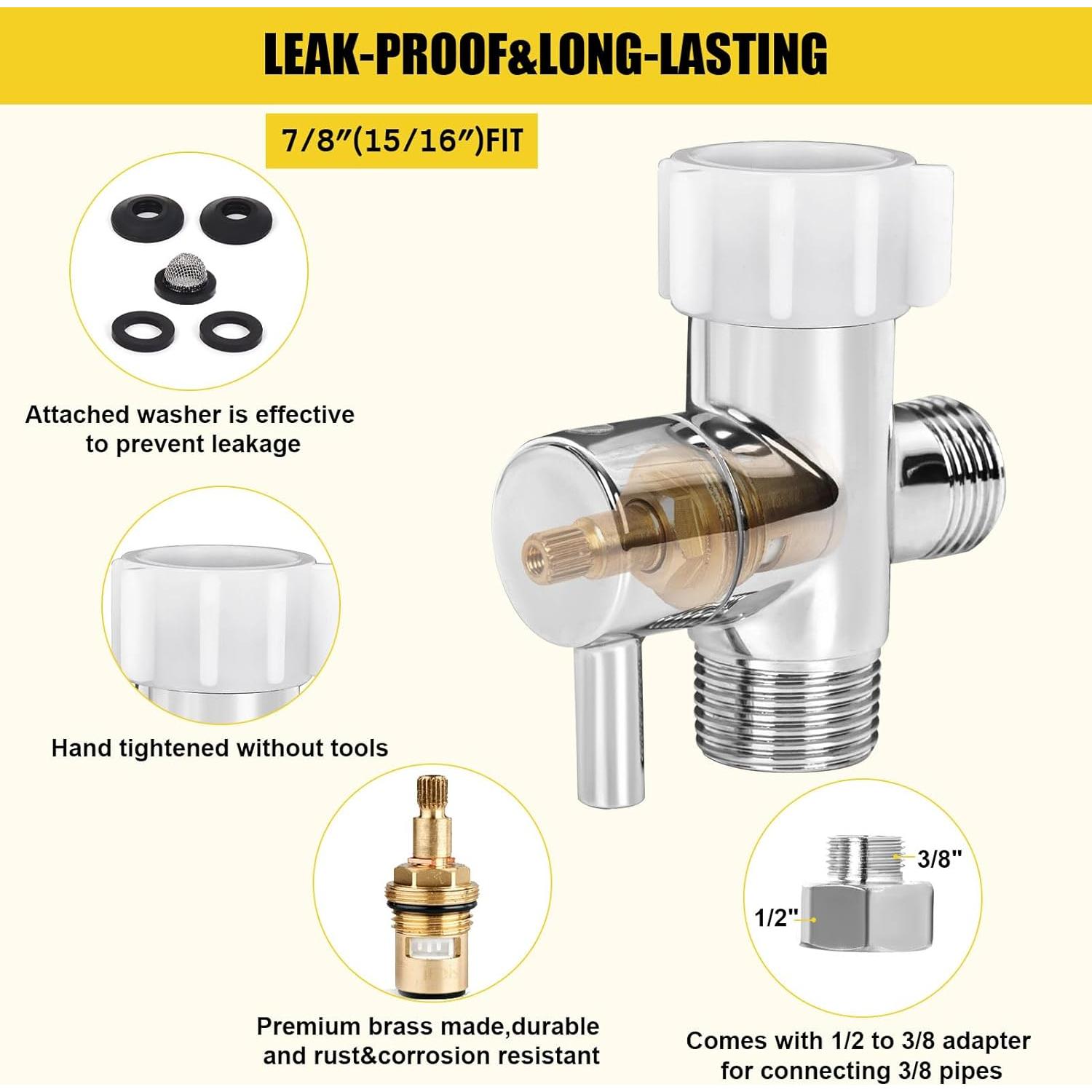 Adaptador T para Bidet Juvaeny 3 Vías 22.2 mm con Válvula