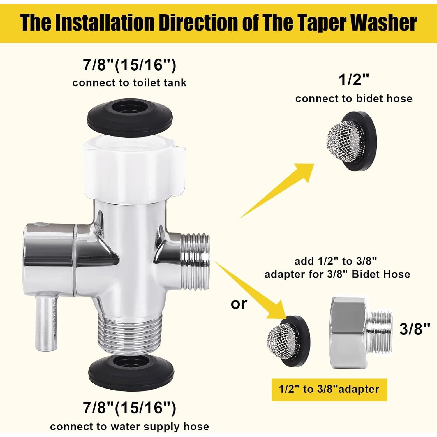 Adaptador T para Bidet Juvaeny 3 Vías 22.2 mm con Válvula