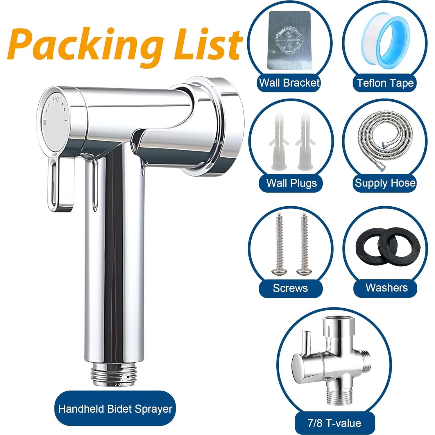 Rociador de Bidet de Mano JERIUSSG Cromado con Manguera 149.86 cm