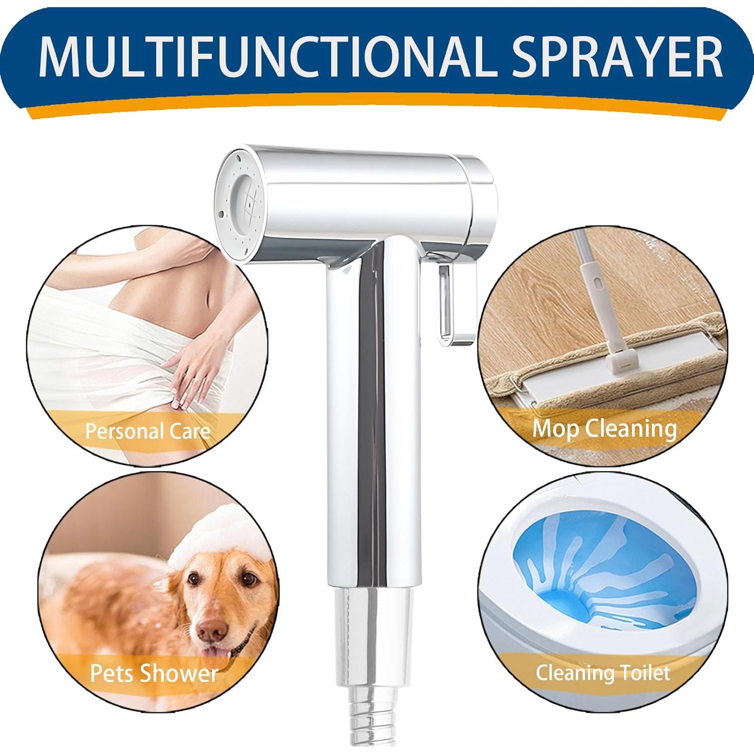 Rociador de Bidet de Mano JERIUSSG Cromado con Manguera 149.86 cm