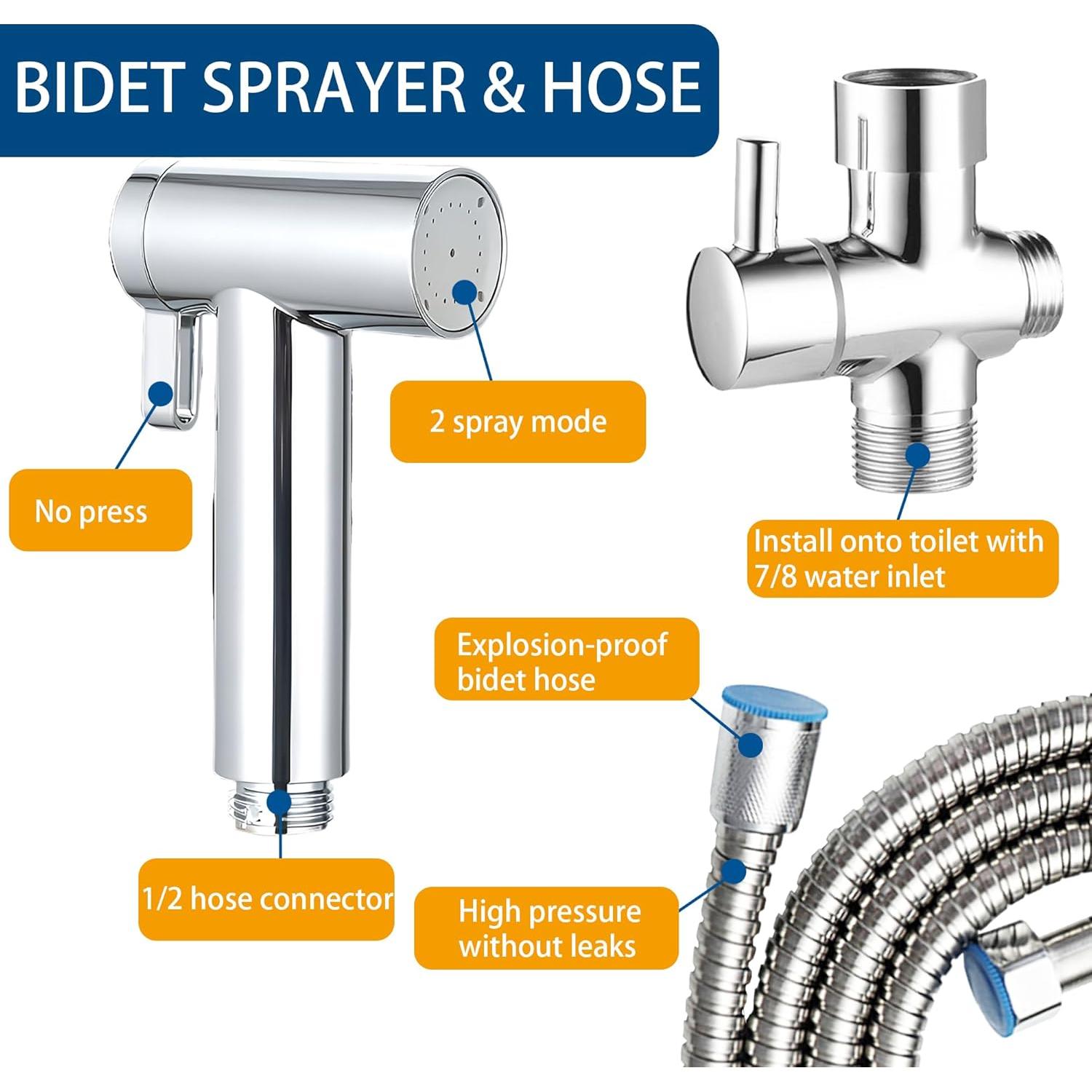 Rociador de Bidet de Mano JERIUSSG Cromado con Manguera 149.86 cm