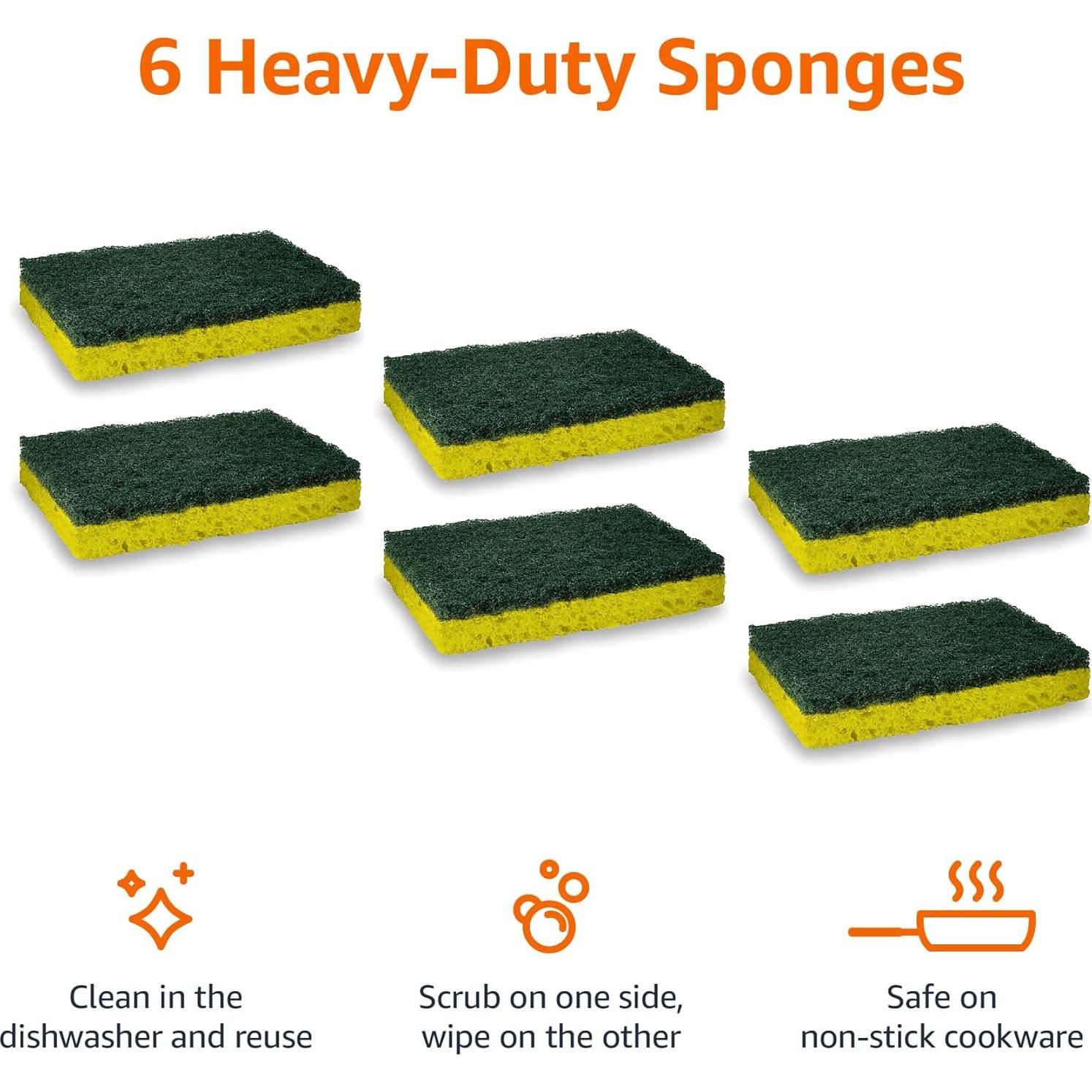 Esponjas de Limpieza Amazon Basics, Alta Resistencia, 6 Unidades