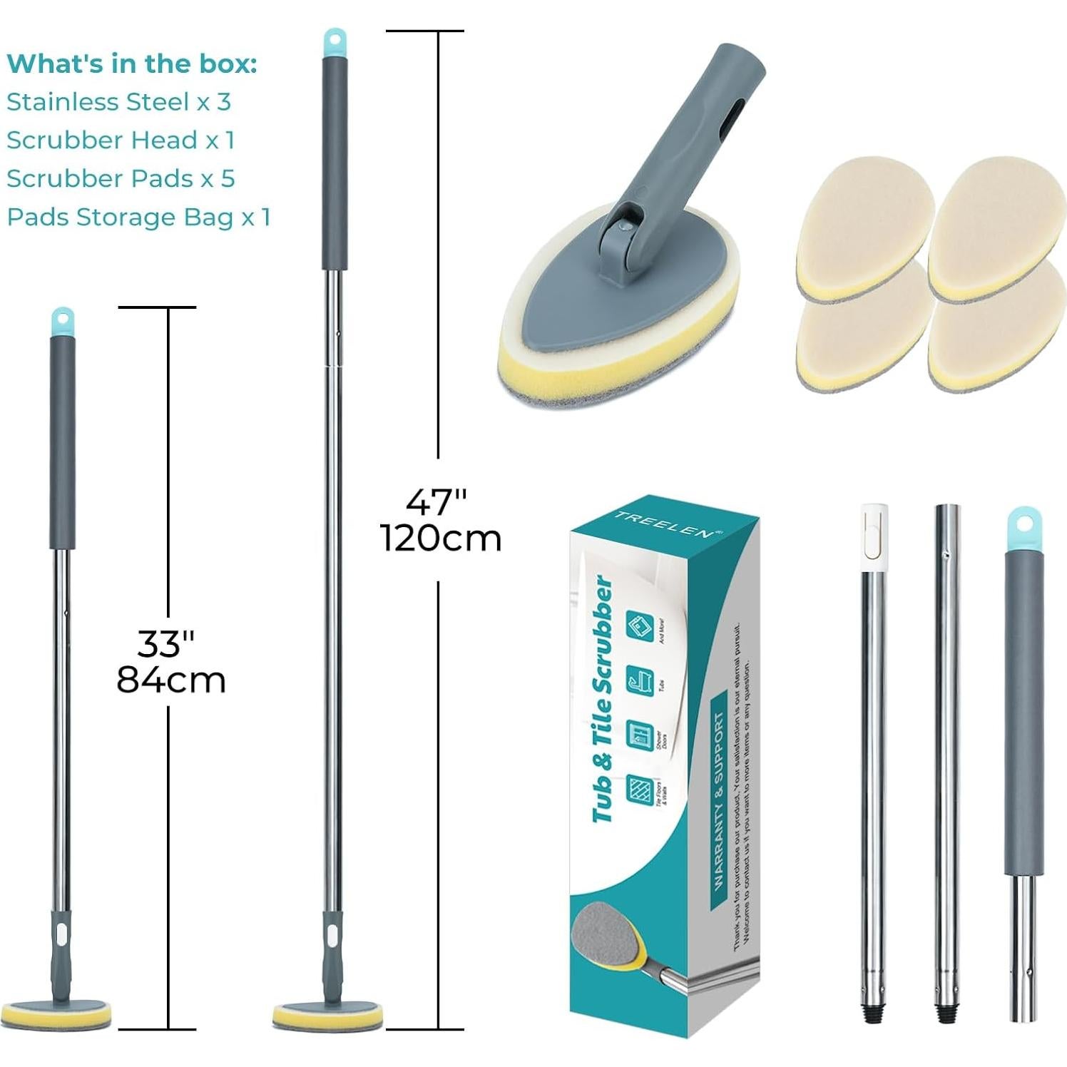 Cepillo de Ducha TreeLen 124.46 cm con 5 Cabezas Intercambiables