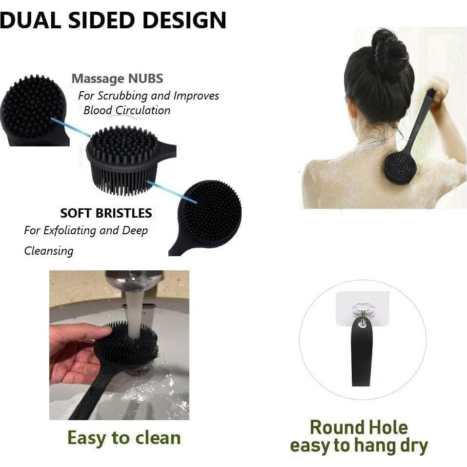 Cepillo Exfoliador Corporal de Silicona CINLITEK con Mango Largo