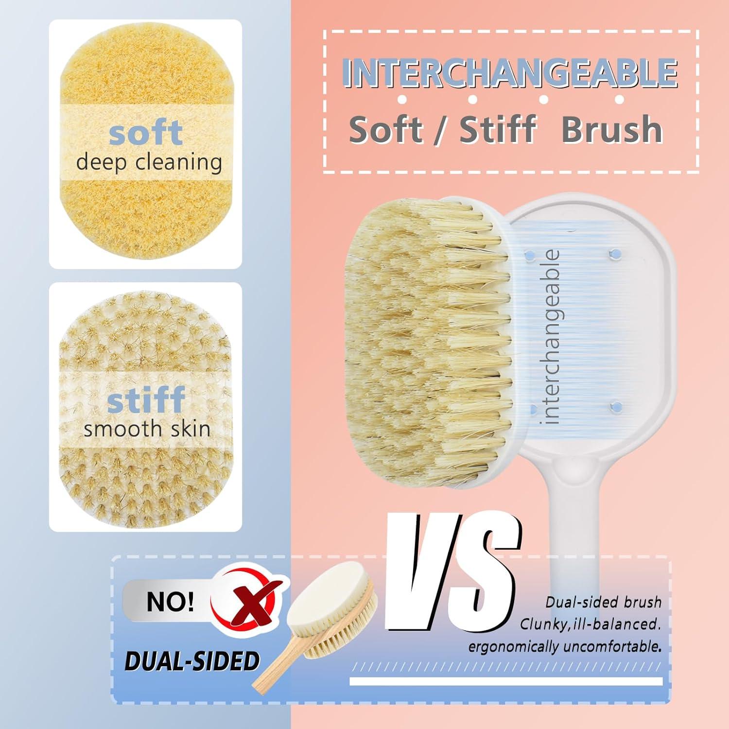 Cepillo de Ducha Portátil Rebex P001 con Mango Curvado y Cerdas Suaves/Duras