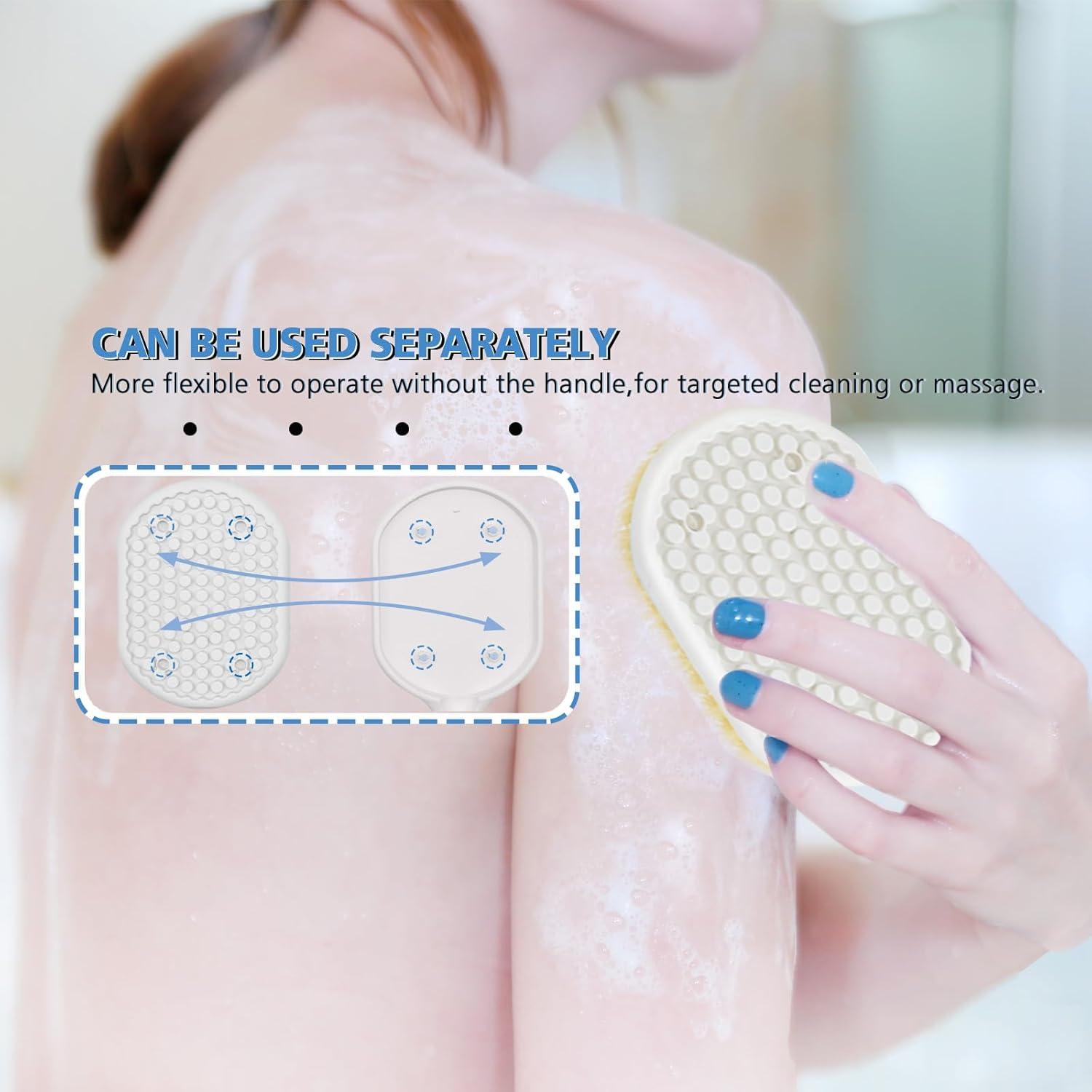 Cepillo de Ducha Portátil Rebex P001 con Mango Curvado y Cerdas Suaves/Duras