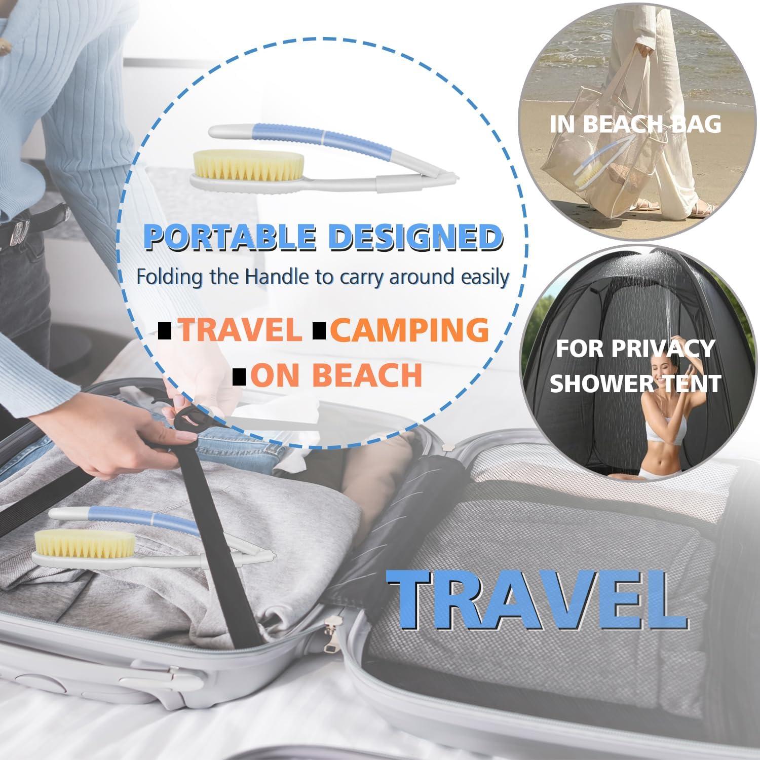 Cepillo de Ducha Portátil Rebex P001 con Mango Curvado y Cerdas Suaves/Duras