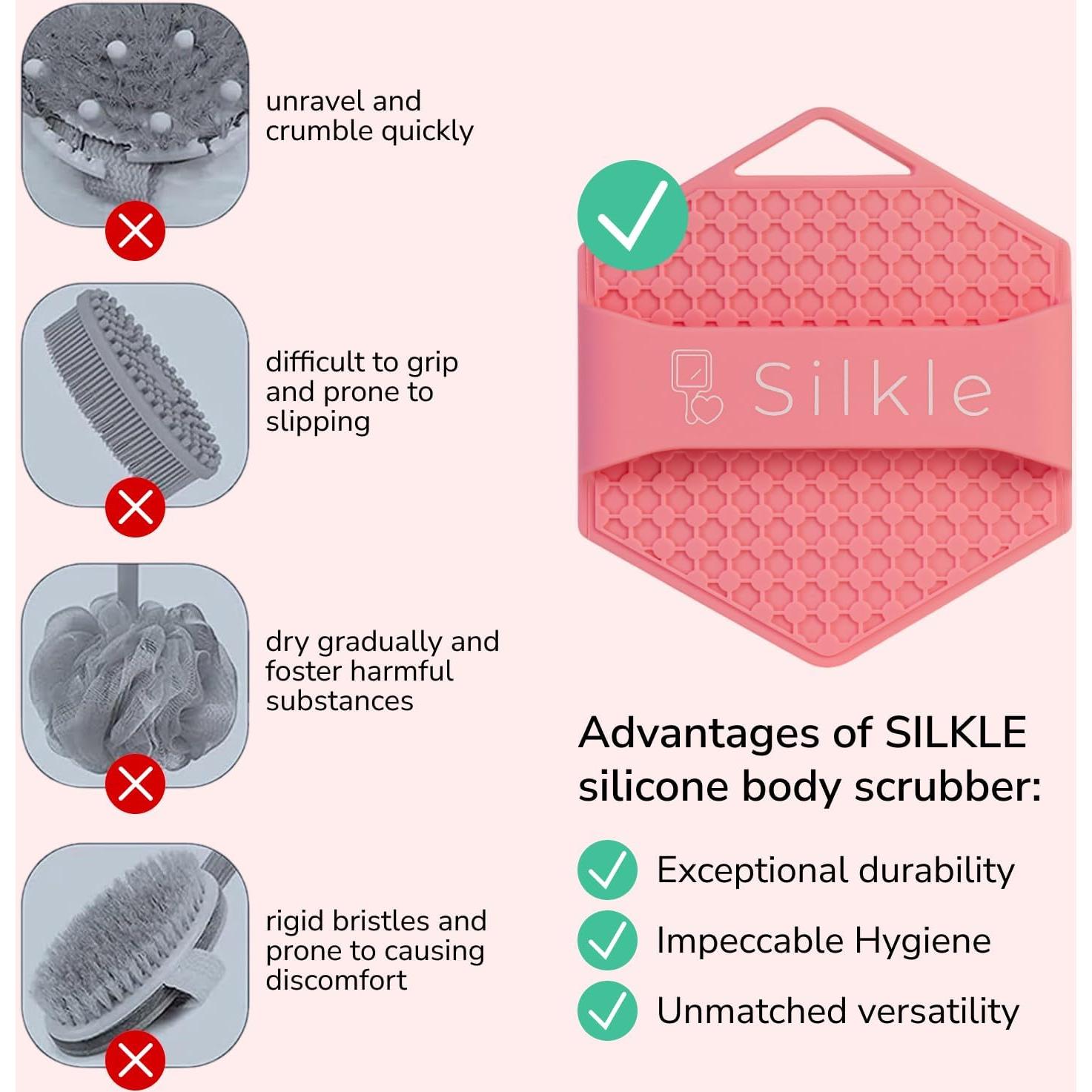 Esponja de Silicona Exfoliante SILKLE Rosa 11x11cm