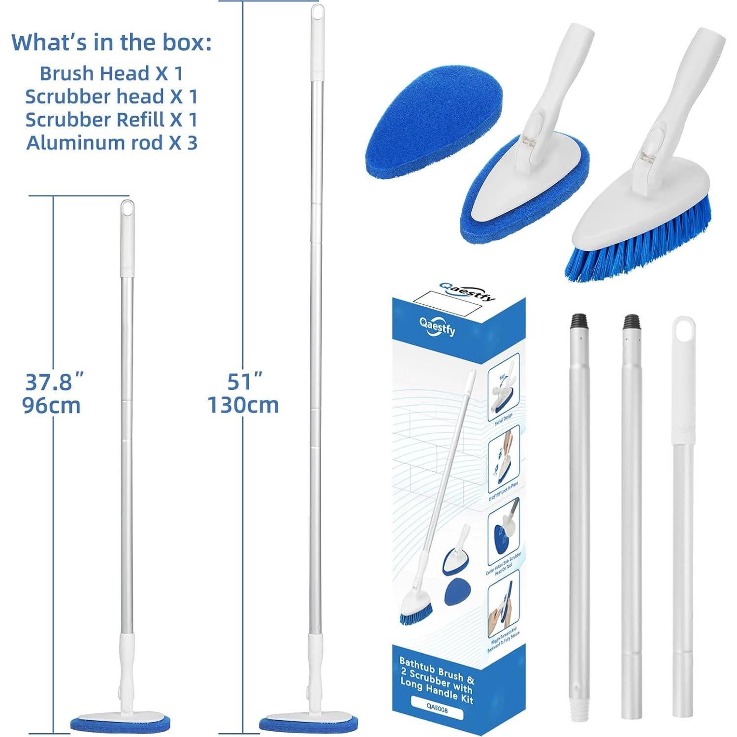 Cepillo de Fregado para Baño Qaestfy QAE008 con Mango Ajustable 129.54 cm