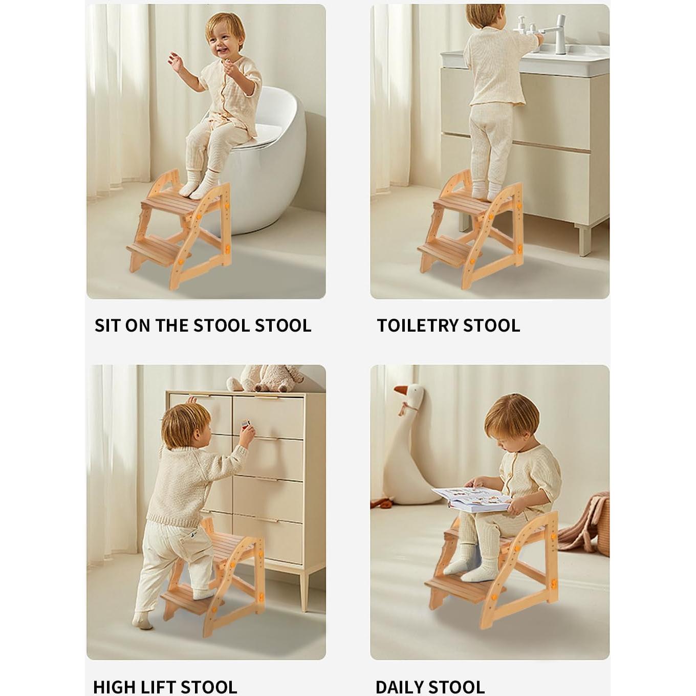 Taburete Ajustable de Madera AIMOADO para Niños y Adultos