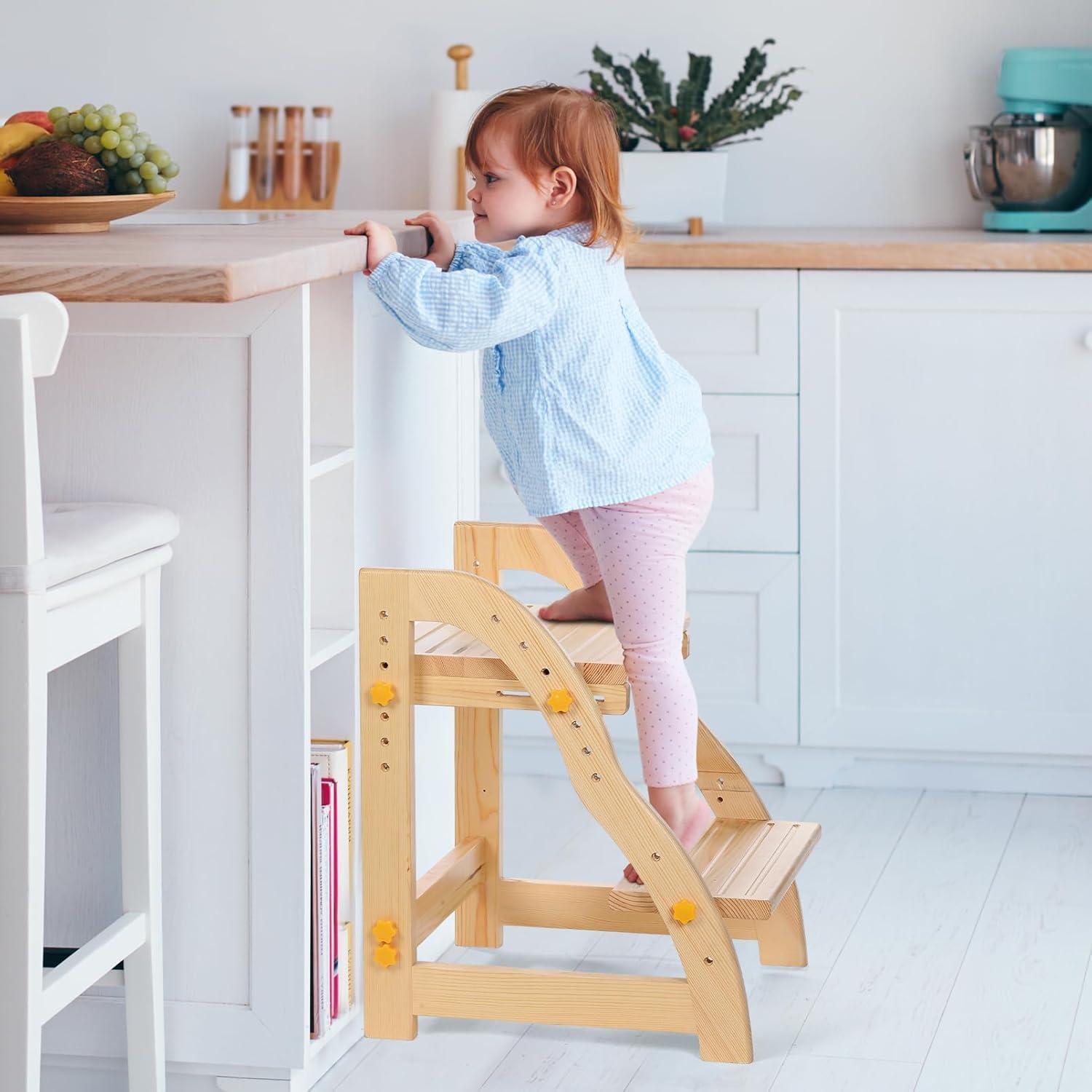 Taburete Ajustable de Madera AIMOADO para Niños y Adultos