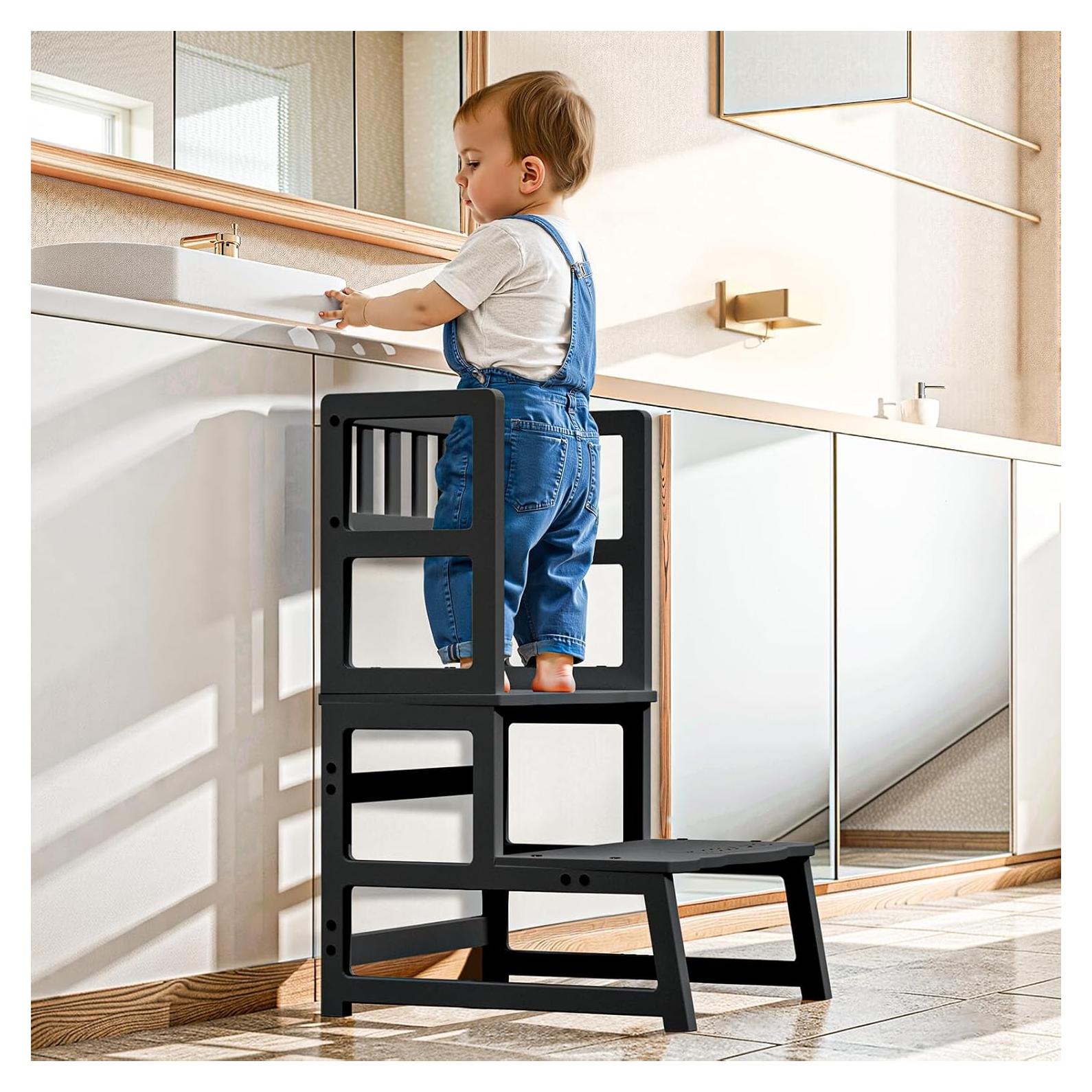 Taburete para Niños COSYLAND con Reposabrazos - Madera Negra