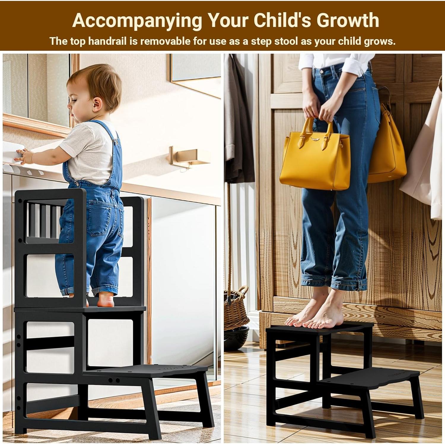 Taburete para Niños COSYLAND con Reposabrazos - Madera Negra